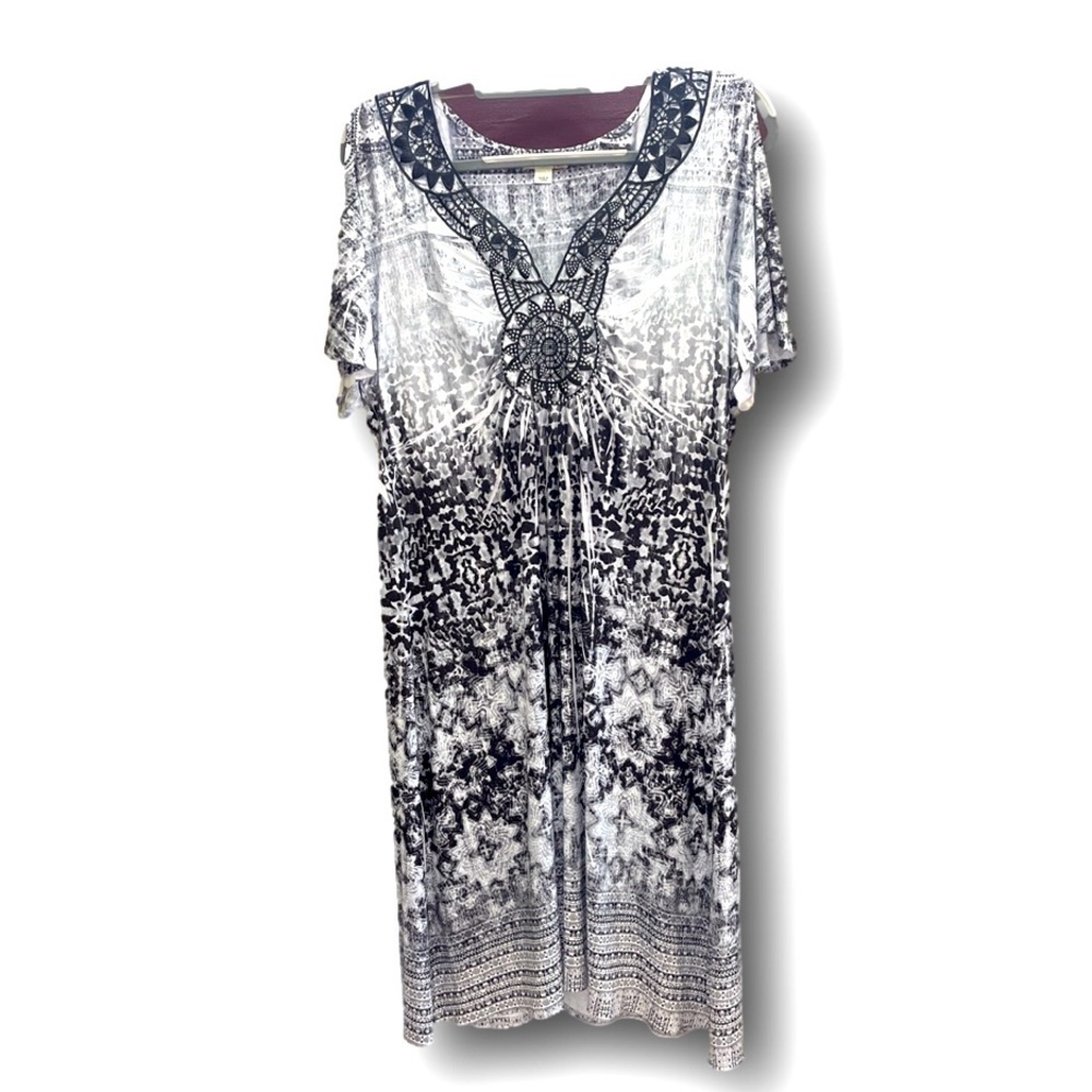 World Unity Cold Shoulder Boho Flowy Dress with adornments